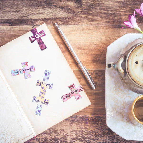 📖 16er-Set Magnetische Kreuz-Lesezeichen ✝️ | Bibelvers & Florales Design | Ideal als Geschenk ✨