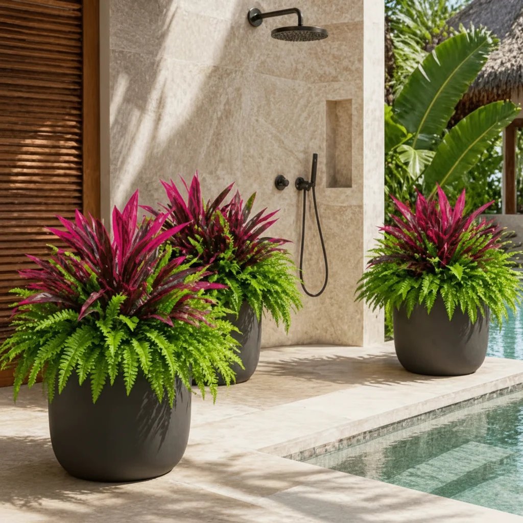 Immer Frisch, Nie Gießen: Premium Kunstfarn & Rote Dracaena 🌿