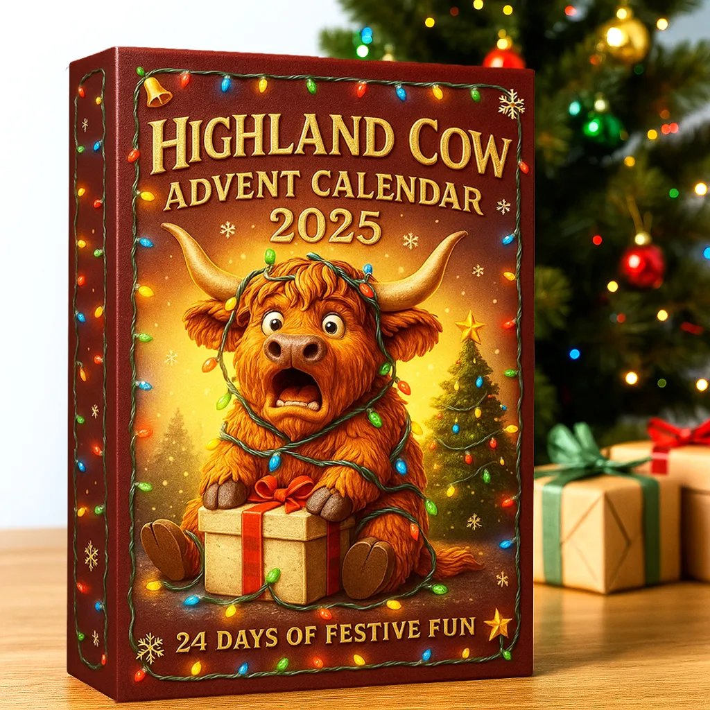 🐮 Highland Cow Adventskalender 2025 🎄✨ – 24er Set: Handgefertigte 3D-Figuren