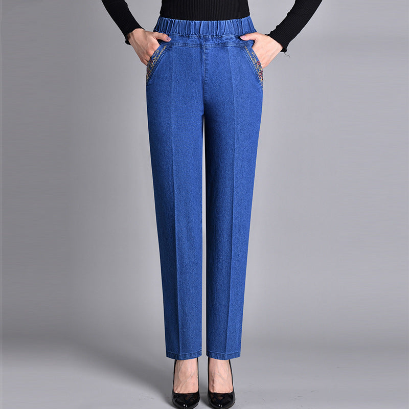 🔥Heißer Stil 2024🔥Jeans mit Seitentaschen und elastischem Bund für Damen