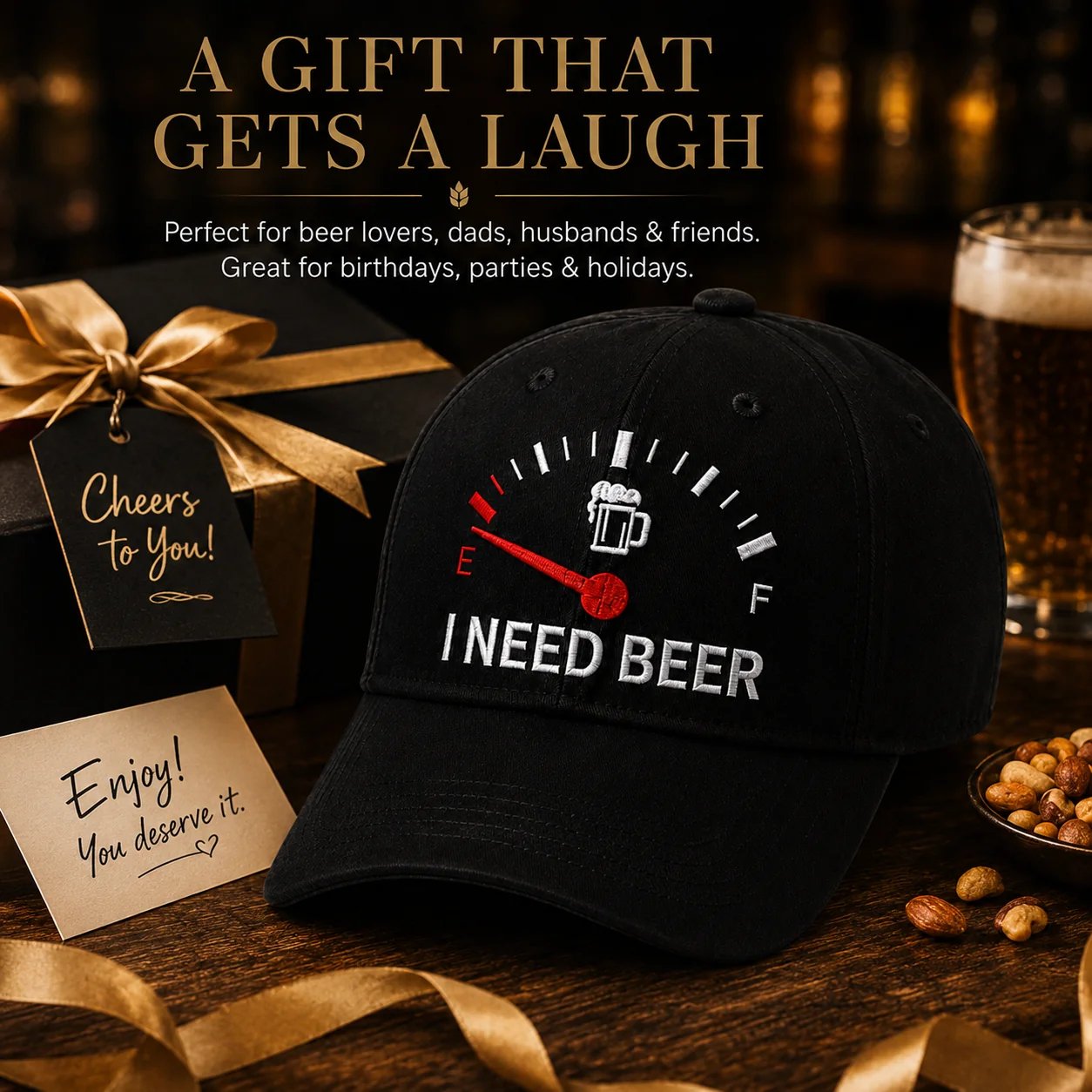 🍺 Bier-Anzeige voll auf "E"? – Stick-Cap "I NEED BEER" | Das ultimative Geschenk für Bierliebhaber