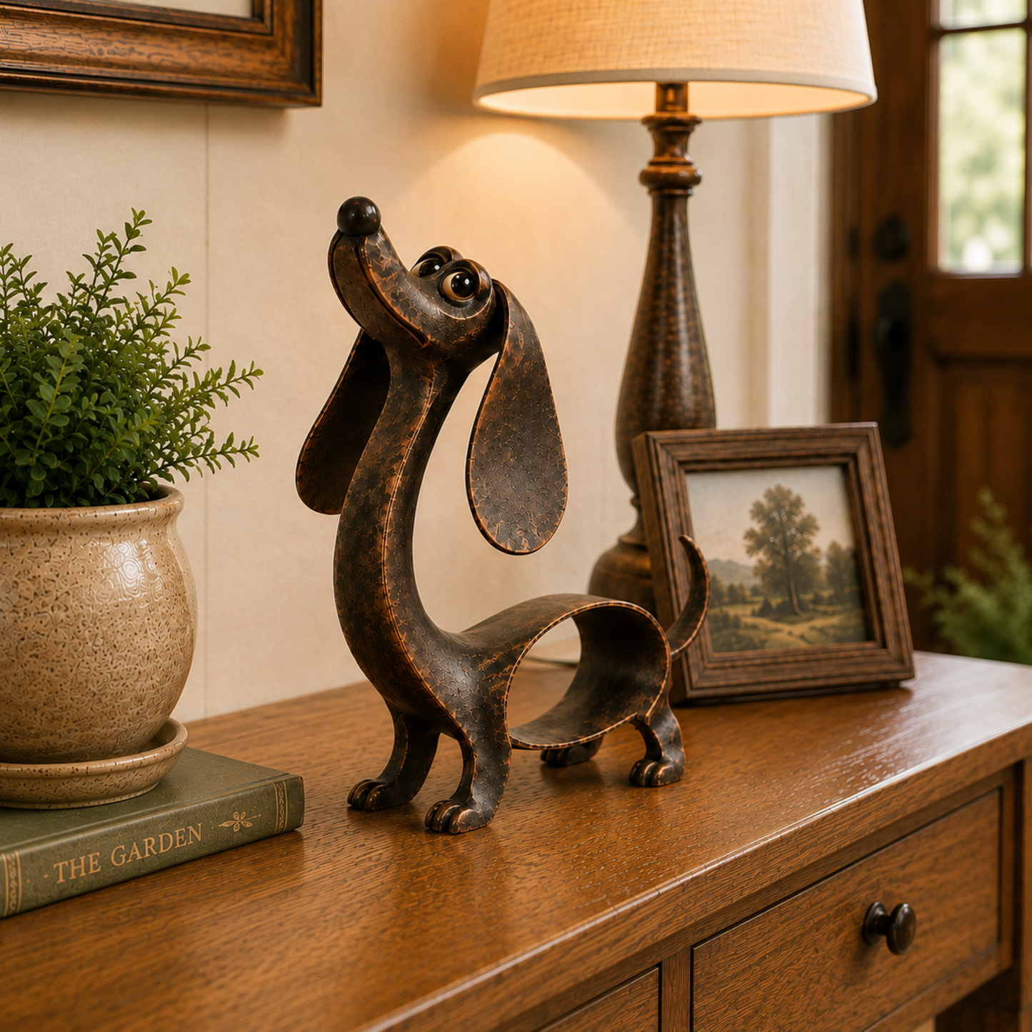 🐾 Kunstvolle Dackel-Skulptur in Antik-Bronze – Der herzerwärmende Blickfang für jedes Dackel-Zuhause!