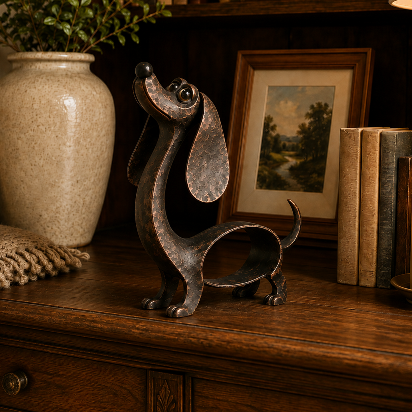 🐾 Kunstvolle Dackel-Skulptur in Antik-Bronze – Der herzerwärmende Blickfang für jedes Dackel-Zuhause!
