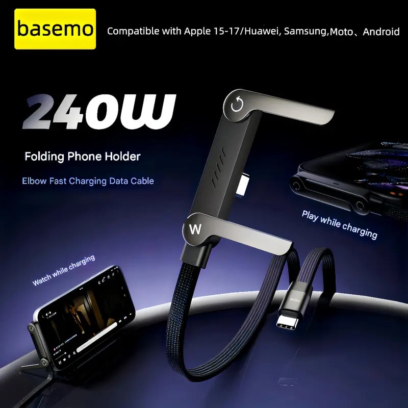 ⚡ 2-in-1 Unsichtbares Halter-Ladekabel | 240W Fast Charging Cord mit Integriertem Handy-Ständer