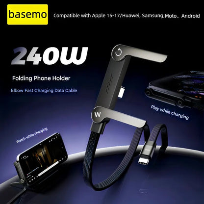 ⚡ 2-in-1 Unsichtbares Halter-Ladekabel | 240W Fast Charging Cord mit Integriertem Handy-Ständer