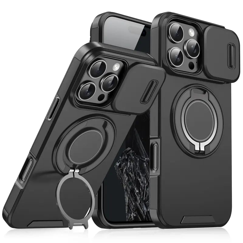 🍎🔄 iPhone Panzerhülle: Mit 360° Stativ-Ring & Schiebbarer Kamera-Abdeckung 📸