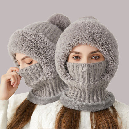 3-in-1 Plüschmütze 🧣 | Warme Wintermütze mit Loop-Schal & Bommel ❄️ | Damen