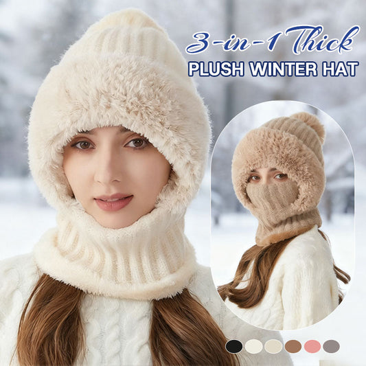 3-in-1 Plüschmütze 🧣 | Warme Wintermütze mit Loop-Schal & Bommel ❄️ | Damen