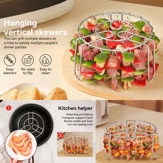 360° Airfryer Spießständer aus Edelstahl – Knusprige Grillspieße ohne Wenden!
