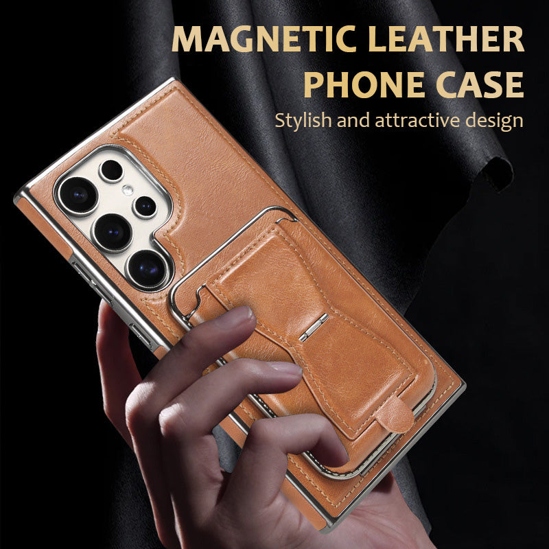 Vollflächige Anti-Fall-Handyhülle aus echtem Leder (Samsung Galaxy S23 S24 Plus Ultra) mit magnetischem Kartenhalter