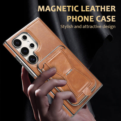 Vollflächige Anti-Fall-Handyhülle aus echtem Leder (Samsung Galaxy S23 S24 Plus Ultra) mit magnetischem Kartenhalter