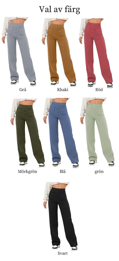 ⏳Hochelastische Multi-Pocket-Hose/Einfarbig lässige gerade Multi-Pocket-Hose mit hoher Elastizität
