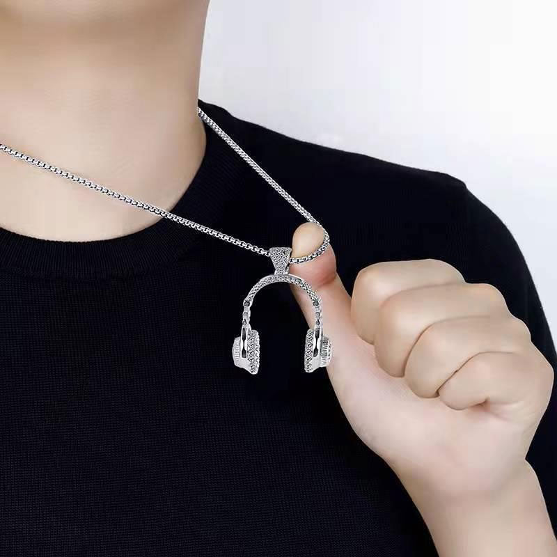 Herren Headset-Halskette: Hip-Hop Streetwear Musik-Anhänger aus Edelstahl 😎🎵