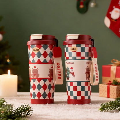 🎄 Weihnachts-Thermobecher aus Edelstahl mit Trinkhalm 🎅