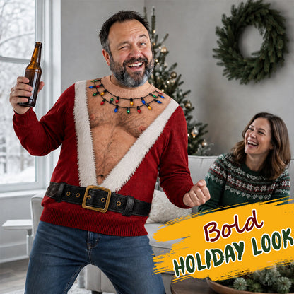😂 3D-Optik Weihnachtsmann Langarmshirt – Garantierter Lacherfolg für Ugly-Xmas & Wichtelpartys