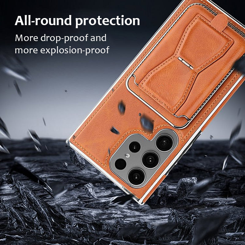 Vollflächige Anti-Fall-Handyhülle aus echtem Leder (Samsung Galaxy S23 S24 Plus Ultra) mit magnetischem Kartenhalter