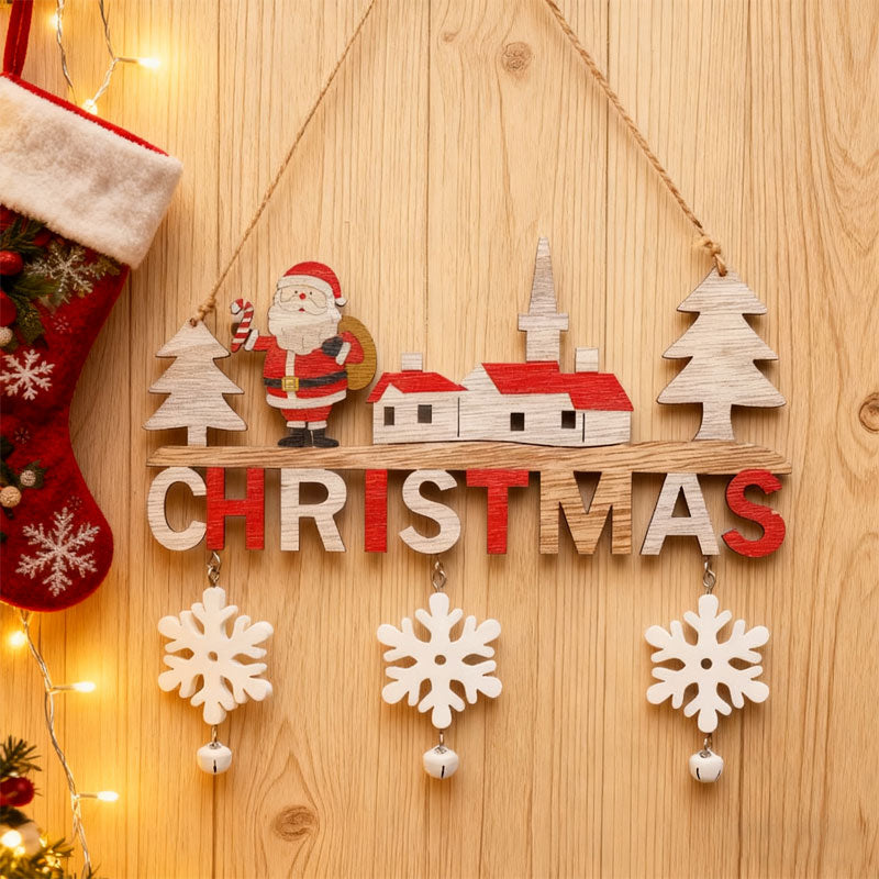 Weihnachtlicher Türschmuck aus Holz - Naturholz