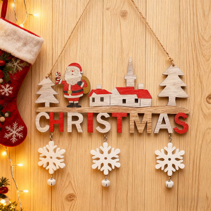 Weihnachtlicher Türschmuck aus Holz - Naturholz