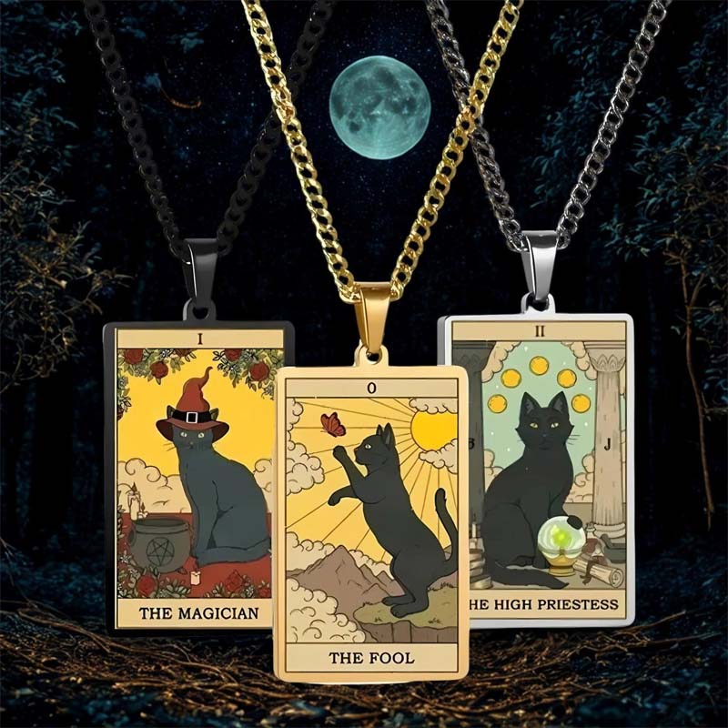 🌙 Tarot Katzenkette 🔮 | Astrologie Anhänger Vintage Stil | Talisman Schmuck ✨
