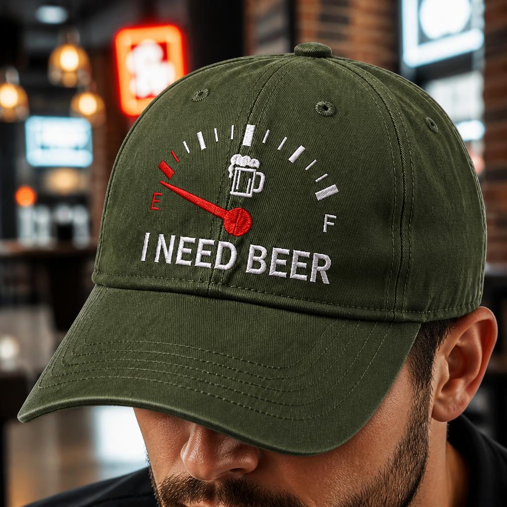 🍺 Bier-Anzeige voll auf "E"? – Stick-Cap "I NEED BEER" | Das ultimative Geschenk für Bierliebhaber
