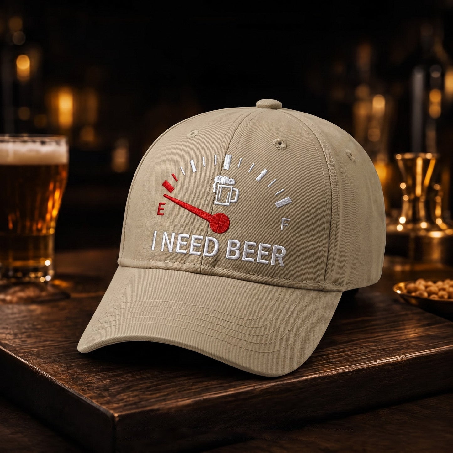 🍺 Bier-Anzeige voll auf "E"? – Stick-Cap "I NEED BEER" | Das ultimative Geschenk für Bierliebhaber