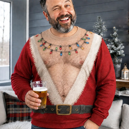 😂 3D-Optik Weihnachtsmann Langarmshirt – Garantierter Lacherfolg für Ugly-Xmas & Wichtelpartys