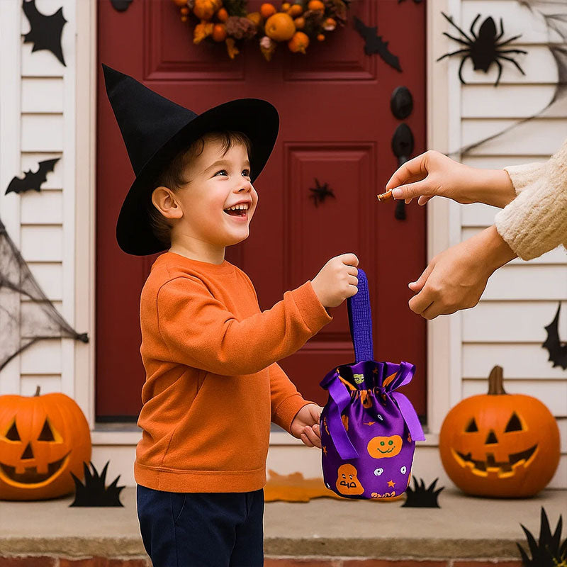 Perfekt für Trick-or-Treat! Geräumige Süßigkeitentasche für Kinder mit lustigen Halloween-Motiven