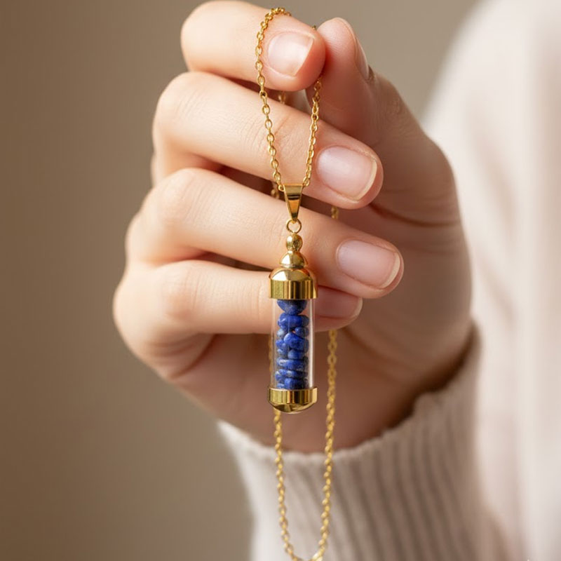 Glücksstein Wunschflasche Kette | 12 Edelsteine für Liebe & Erfolg 💖