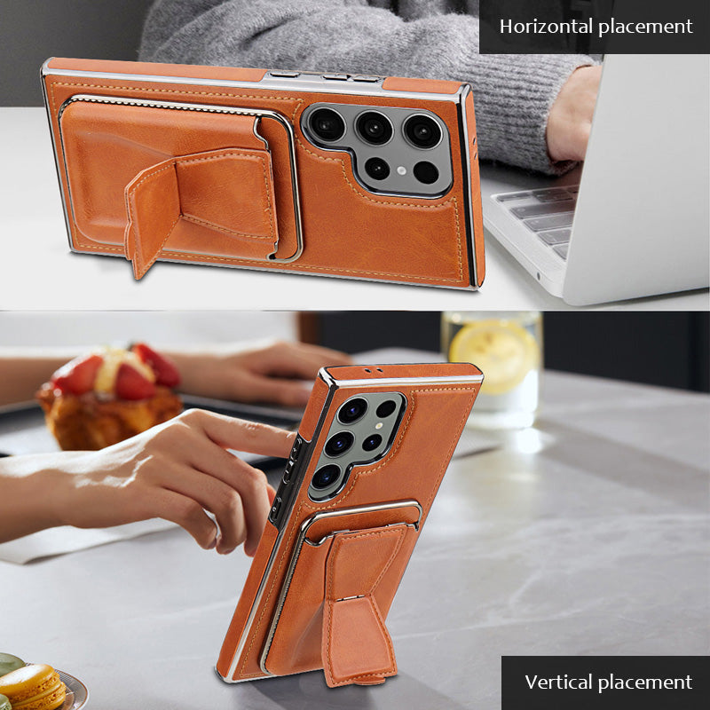 Vollflächige Anti-Fall-Handyhülle aus echtem Leder (Samsung Galaxy S23 S24 Plus Ultra) mit magnetischem Kartenhalter