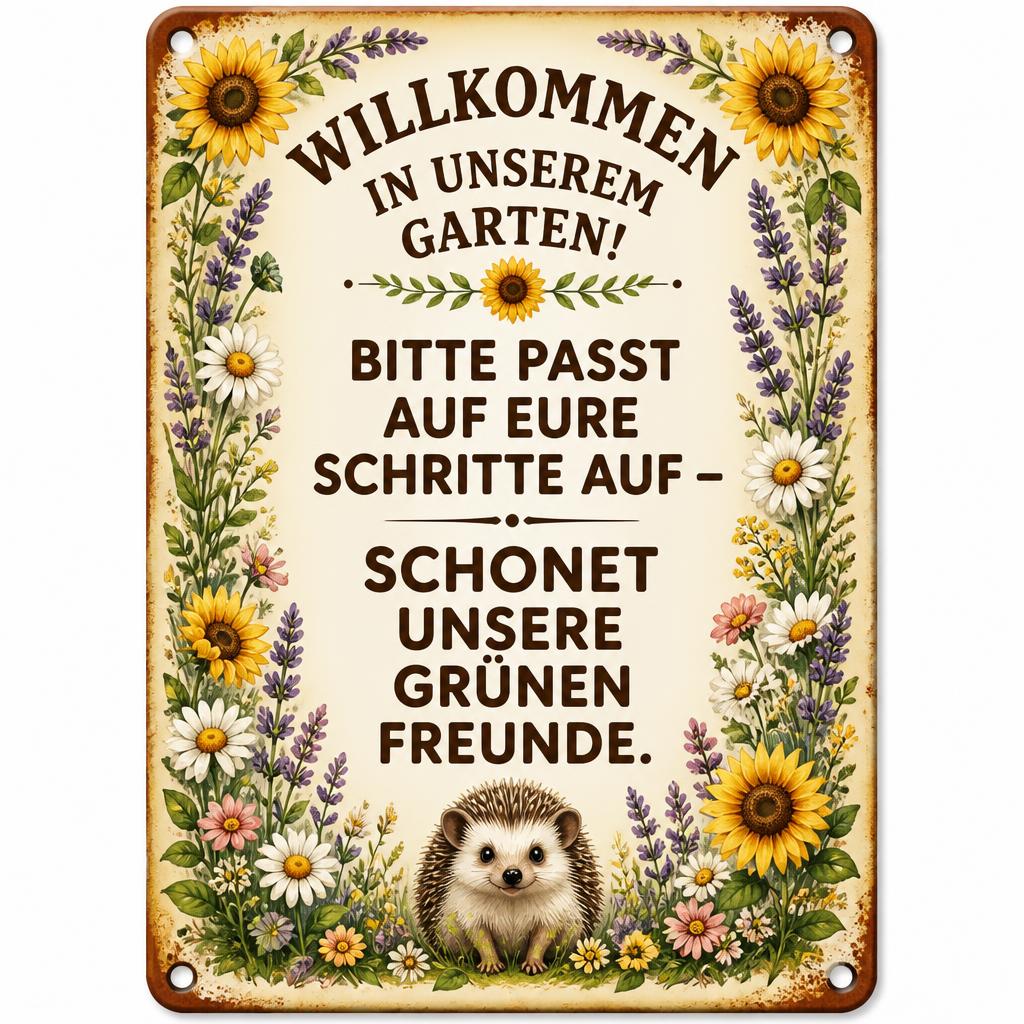 Blechschild "Schonet unsere Pflanzen-Freunde" 🏡 Vintage Deko für Zaune & Tore