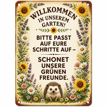 Blechschild "Schonet unsere Pflanzen-Freunde" 🏡 Vintage Deko für Zaune & Tore