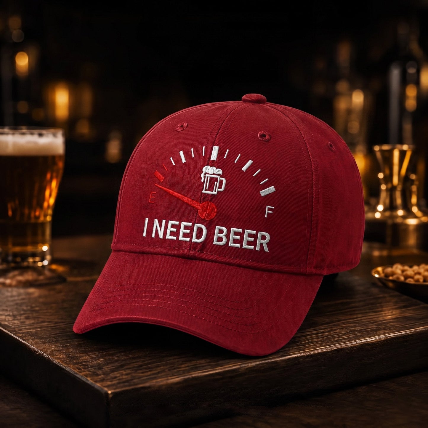 🍺 Bier-Anzeige voll auf "E"? – Stick-Cap "I NEED BEER" | Das ultimative Geschenk für Bierliebhaber