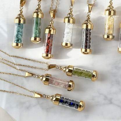 Glücksstein Wunschflasche Kette | 12 Edelsteine für Liebe & Erfolg 💖