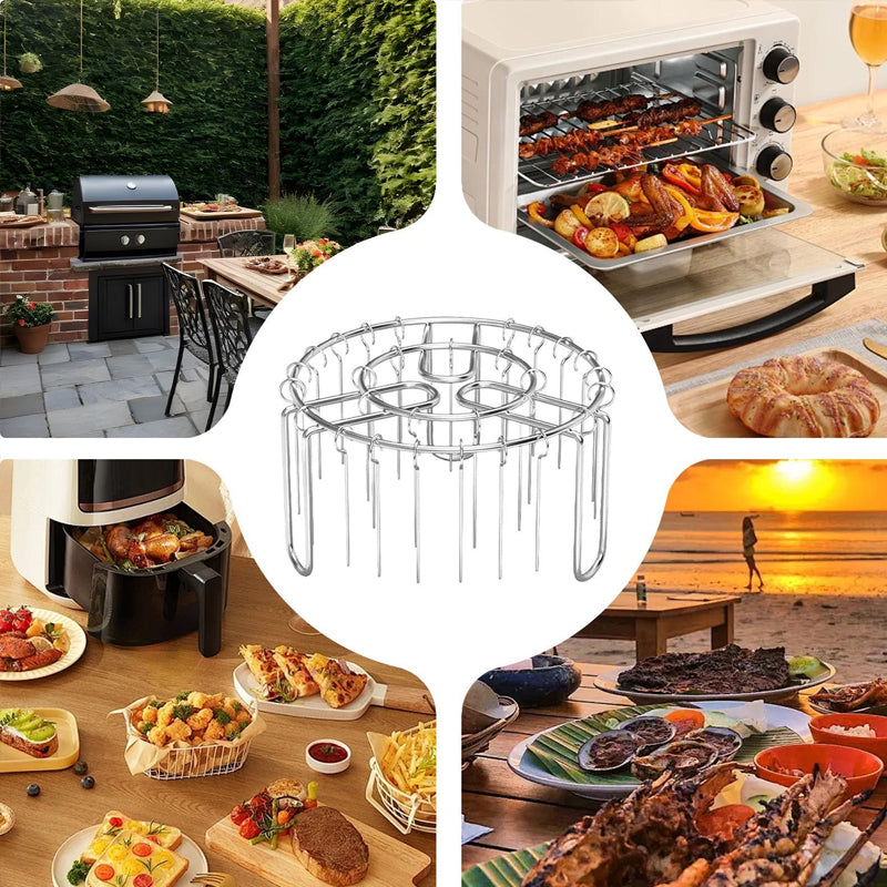 360° Airfryer Spießständer aus Edelstahl – Knusprige Grillspieße ohne Wenden!