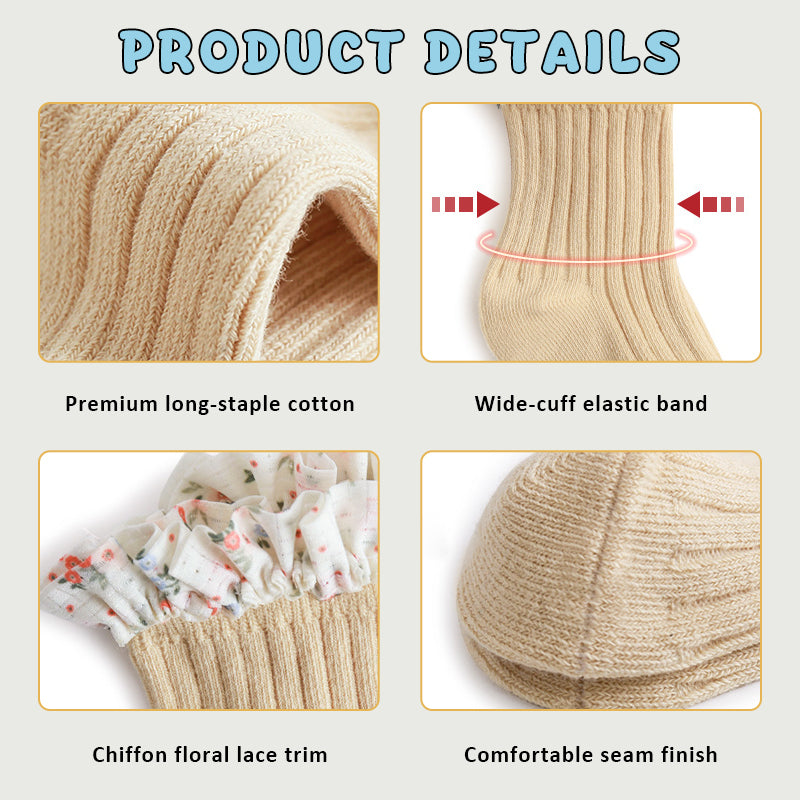 🌸 Extra Weiche Mädchensocken | Macaron-Farben & Chiffon-Rüschen ✨ | Aus Baumwolle