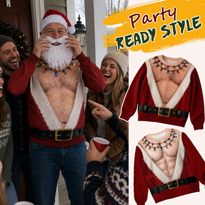 😂 3D-Optik Weihnachtsmann Langarmshirt – Garantierter Lacherfolg für Ugly-Xmas & Wichtelpartys