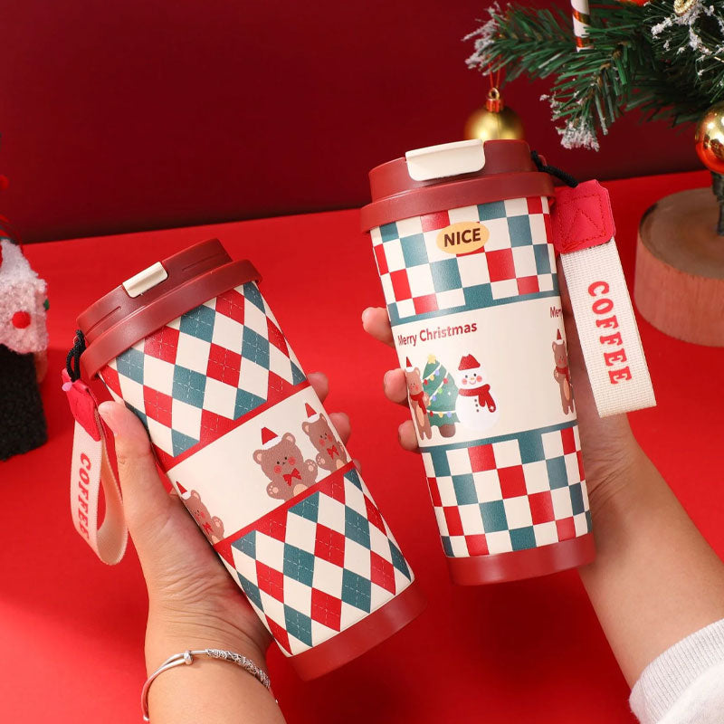 🎄 Weihnachts-Thermobecher aus Edelstahl mit Trinkhalm 🎅
