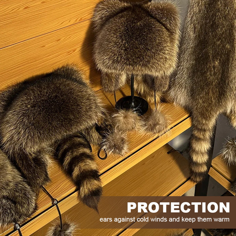 💥 50% Black Friday! Luxus Kunstfell Mütze (Waschbärschwanz) 🦌 | Winter & Outdoor ❄️