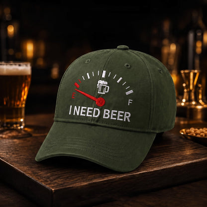 🍺 Bier-Anzeige voll auf "E"? – Stick-Cap "I NEED BEER" | Das ultimative Geschenk für Bierliebhaber