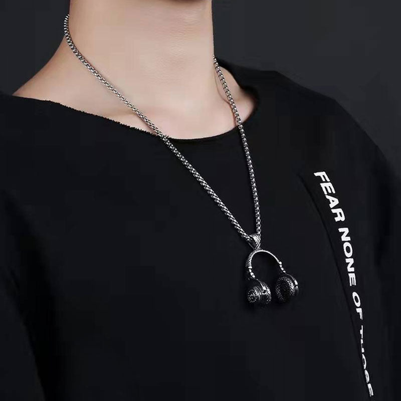 Herren Headset-Halskette: Hip-Hop Streetwear Musik-Anhänger aus Edelstahl 😎🎵