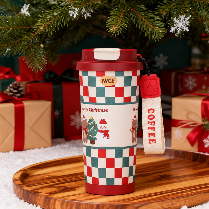 🎄 Weihnachts-Thermobecher aus Edelstahl mit Trinkhalm 🎅