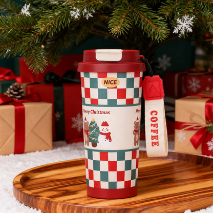 🎄 Weihnachts-Thermobecher aus Edelstahl mit Trinkhalm 🎅