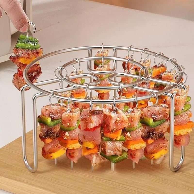 360° Airfryer Spießständer aus Edelstahl – Knusprige Grillspieße ohne Wenden!