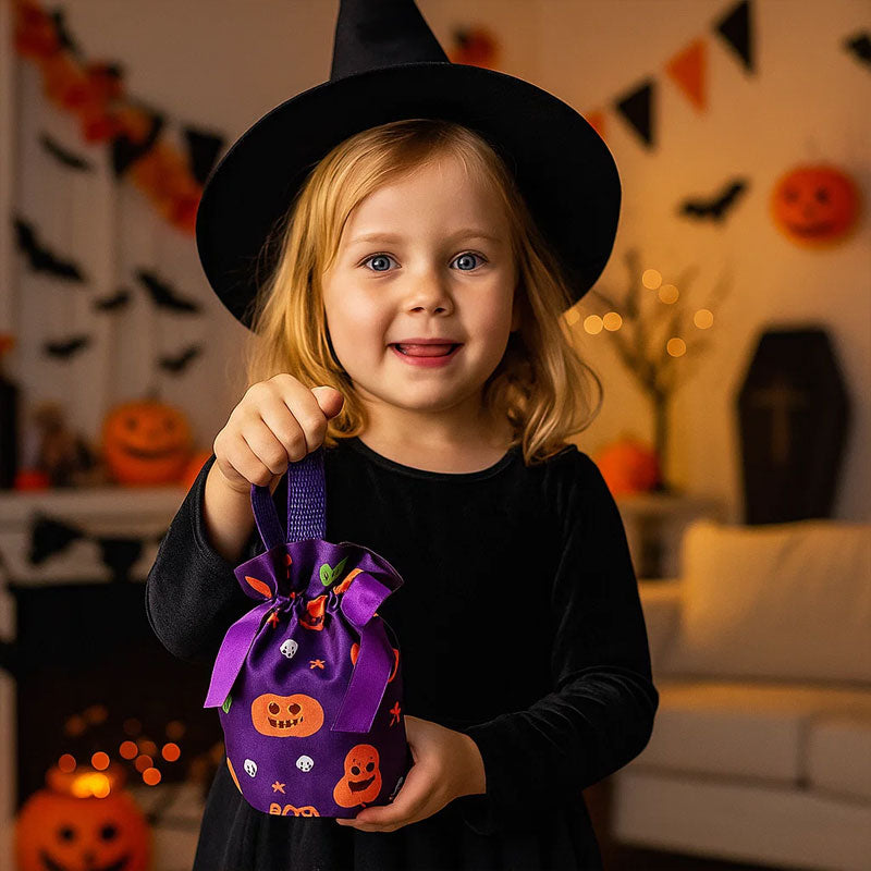 Perfekt für Trick-or-Treat! Geräumige Süßigkeitentasche für Kinder mit lustigen Halloween-Motiven