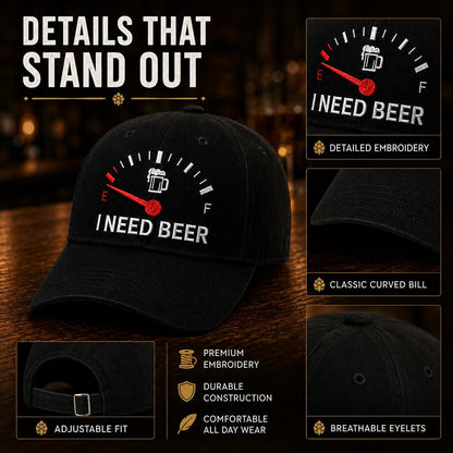 🍺 Bier-Anzeige voll auf "E"? – Stick-Cap "I NEED BEER" | Das ultimative Geschenk für Bierliebhaber