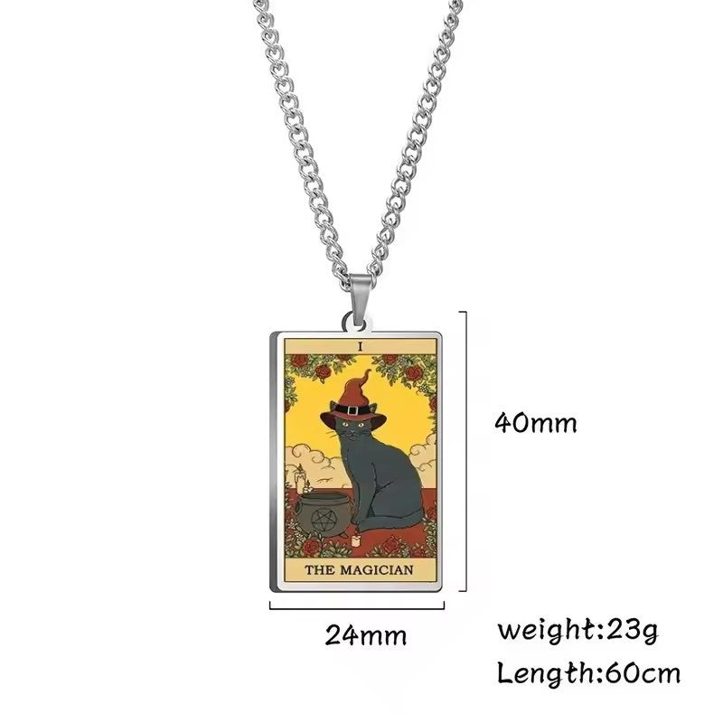 🌙 Tarot Katzenkette 🔮 | Astrologie Anhänger Vintage Stil | Talisman Schmuck ✨