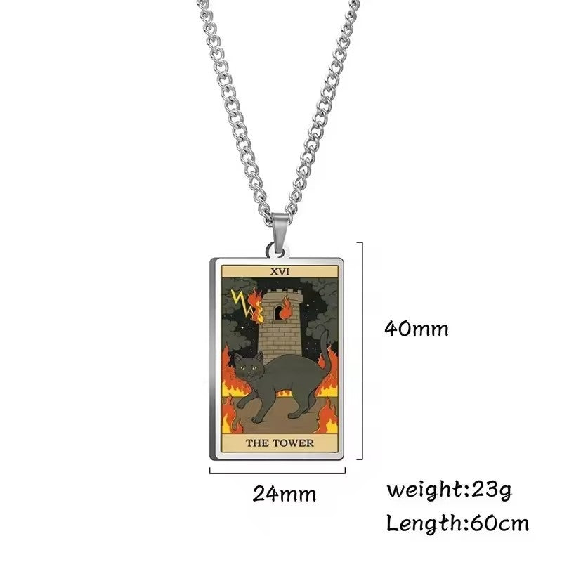 🌙 Tarot Katzenkette 🔮 | Astrologie Anhänger Vintage Stil | Talisman Schmuck ✨