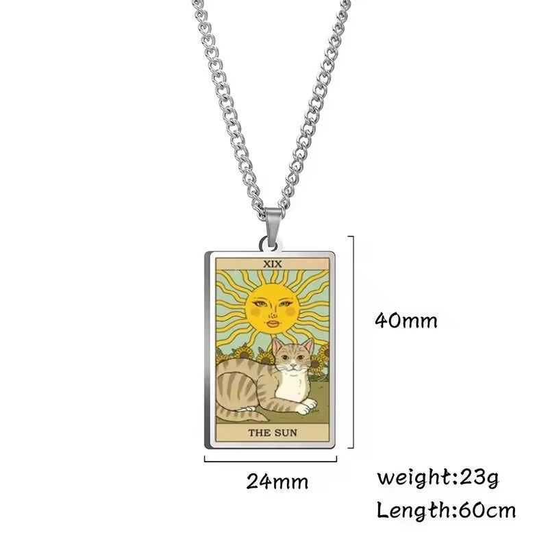 🌙 Tarot Katzenkette 🔮 | Astrologie Anhänger Vintage Stil | Talisman Schmuck ✨