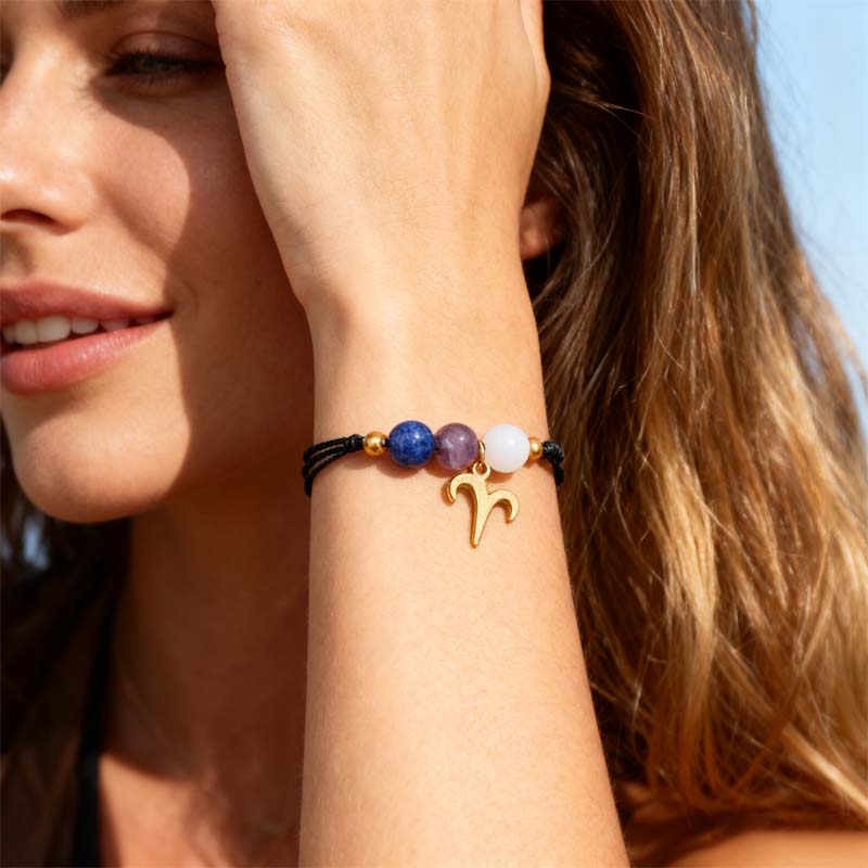 🌌 12 Sternzeichen Armband | Handgefertigt aus Naturstein – Magnetisch Harmonisiert | Dein Amulett 💫