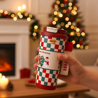 🎄 Weihnachts-Thermobecher aus Edelstahl mit Trinkhalm 🎅